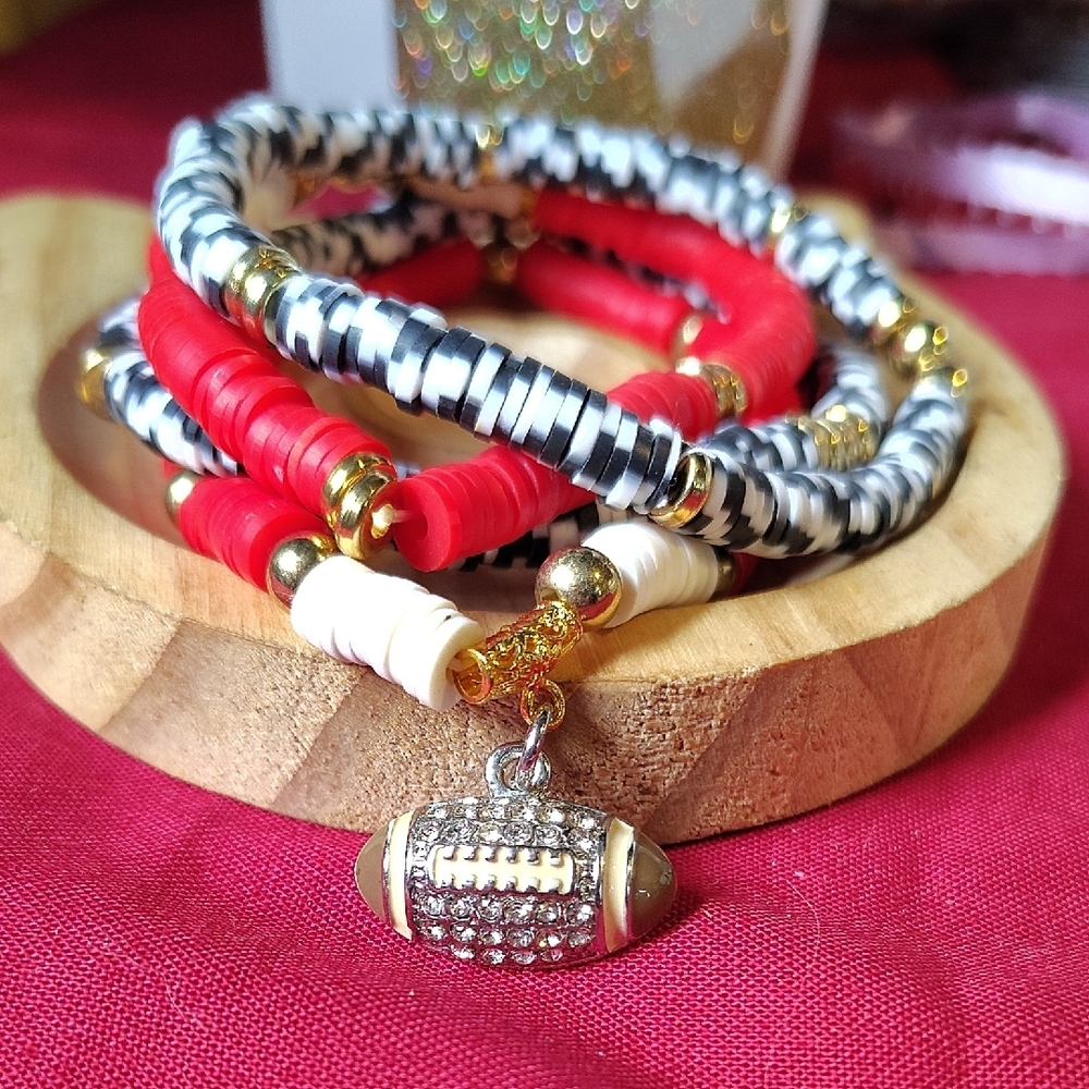 Red and White Braided Charm Bracelets